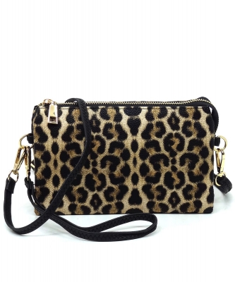 Leopard Crossbody Bag Clutch Wristlet AD3102 BLACK LEOPARD